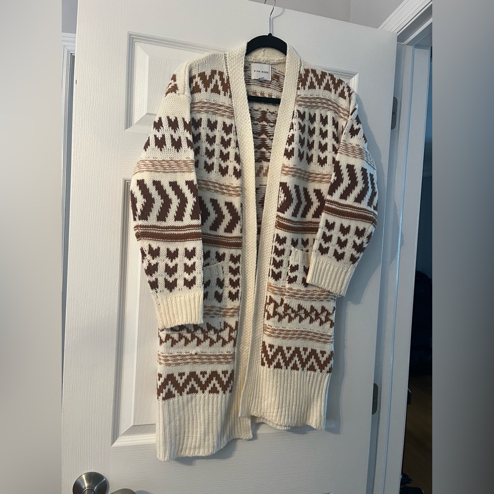 Women’s Cream and Brown Patterned Cardigan